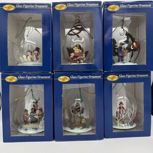 Special Times Glass Dome Figurine Ornaments set of 6 Handpainted Christmas Y2K